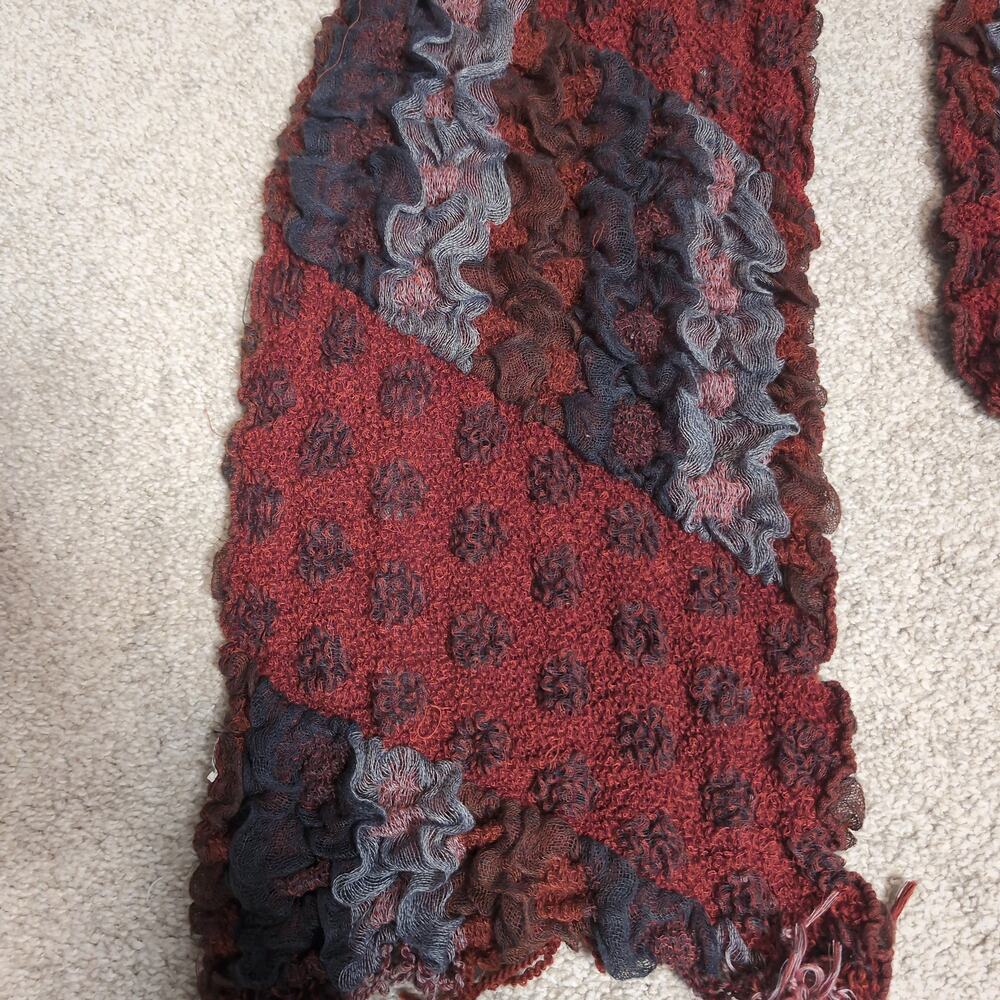 Textured Ruffle Fringe Knit Scarf Boho - Picture 4 of 4